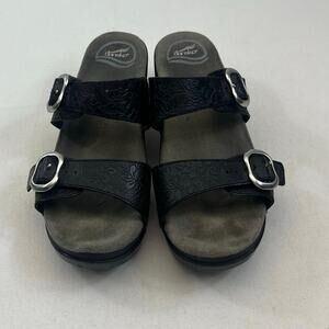 Dansko Black Embossed Leather Slide Sandals EU 38 US 7.5-8 Minimalist Comfort